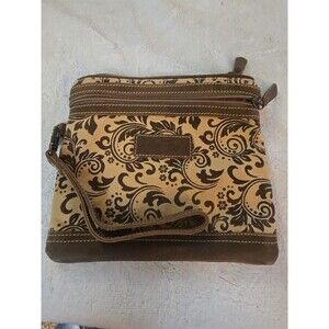 Sixtease Leather and canvas wristlet zip bag